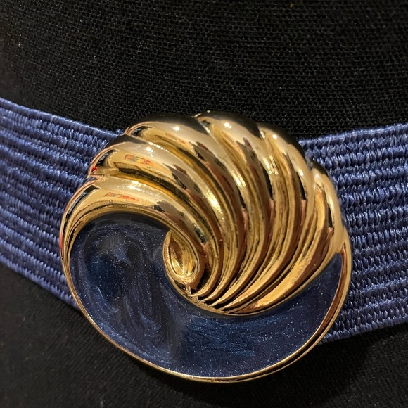 Vintage 80s Rare Kandell & Marcus Stretch Waist Belt Gold & Azure Tone Hardware - Picture 2 of 4